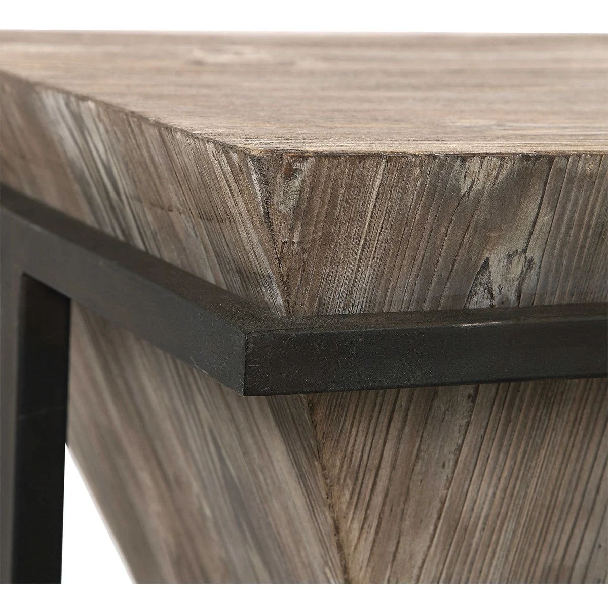 Uttermost Bertrand Gray Wash Aged Fir Wood With Aged Black Iron Base Accent Table - Image 7