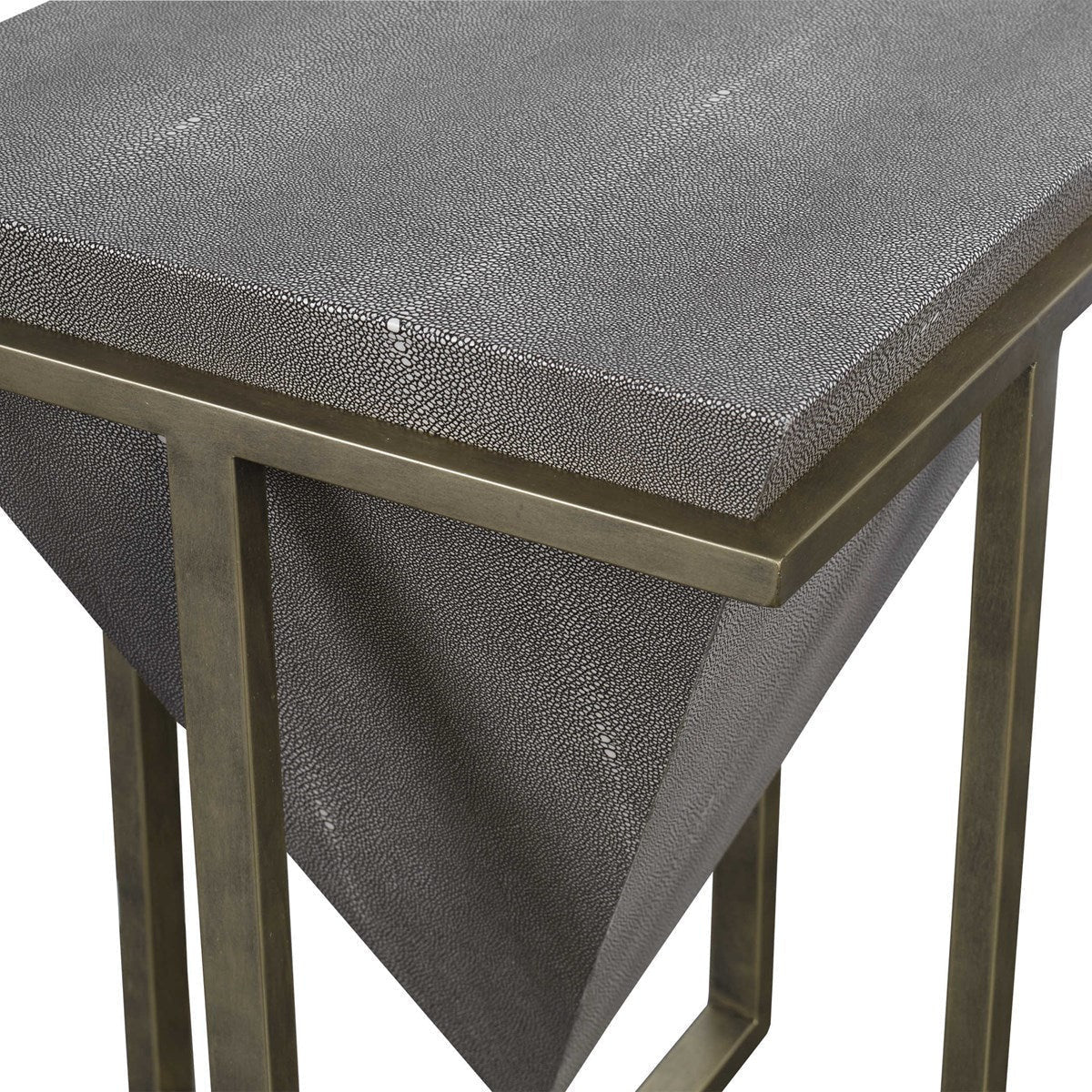 Uttermost Bertrand Gray Faux Shagreen With Aged Gold Iron Base Accent Table - Image 4