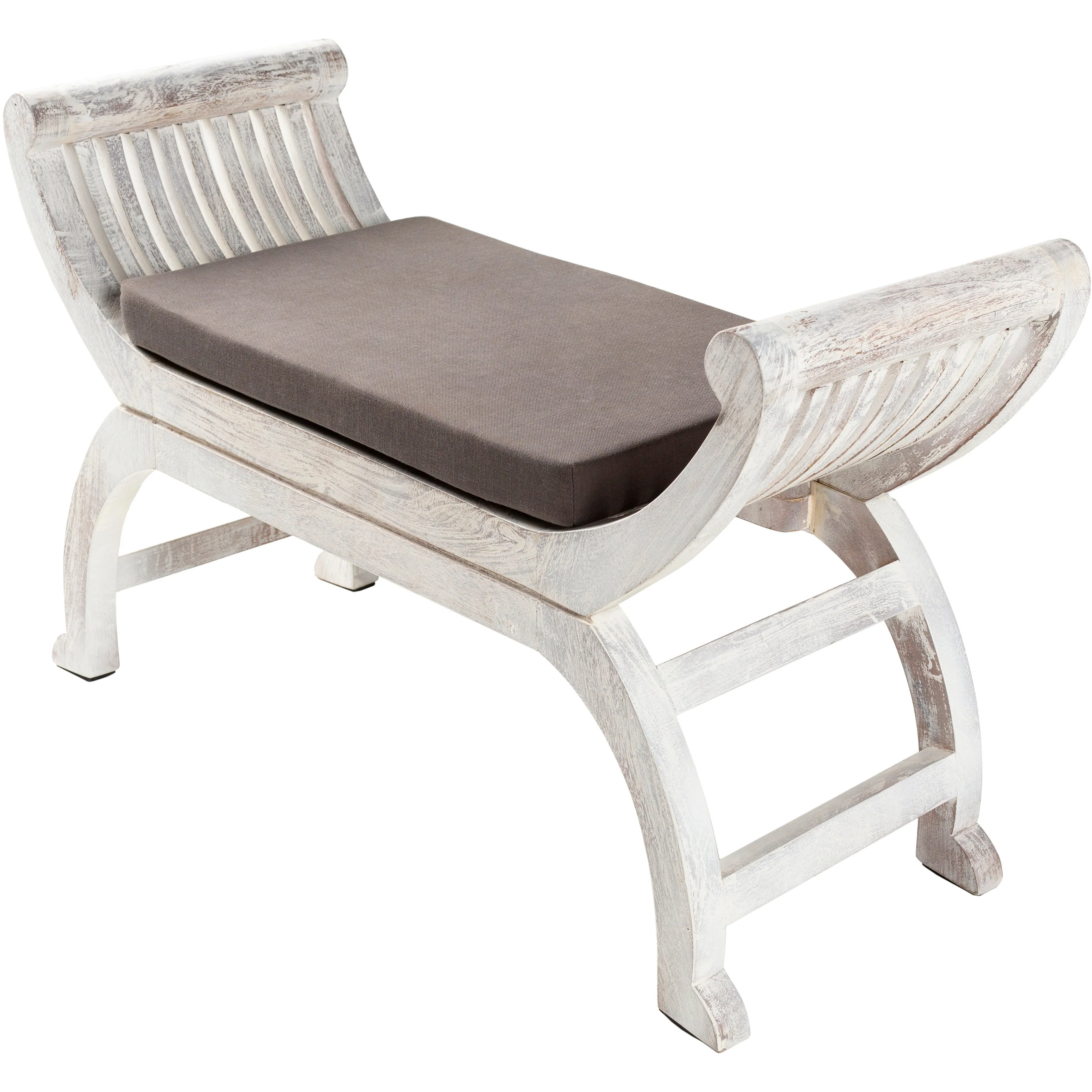 Surya Brittany Rustic Modern Curved Wood Bench With Charcoal Gray Cushion BIY-001 - Image 2