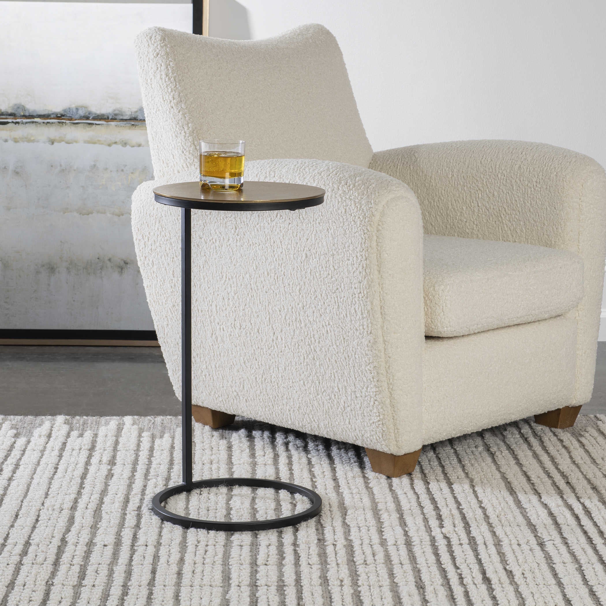 Uttermost Brunei Antiqued Gold Top With Aged Black Iron Base Modern Round Accent Table