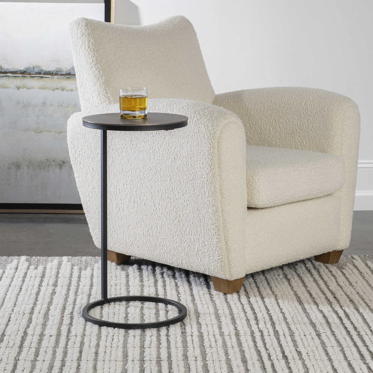 Uttermost Brunei Antiqued Nickel Top With Aged Black Iron Base Modern Round Accent Table