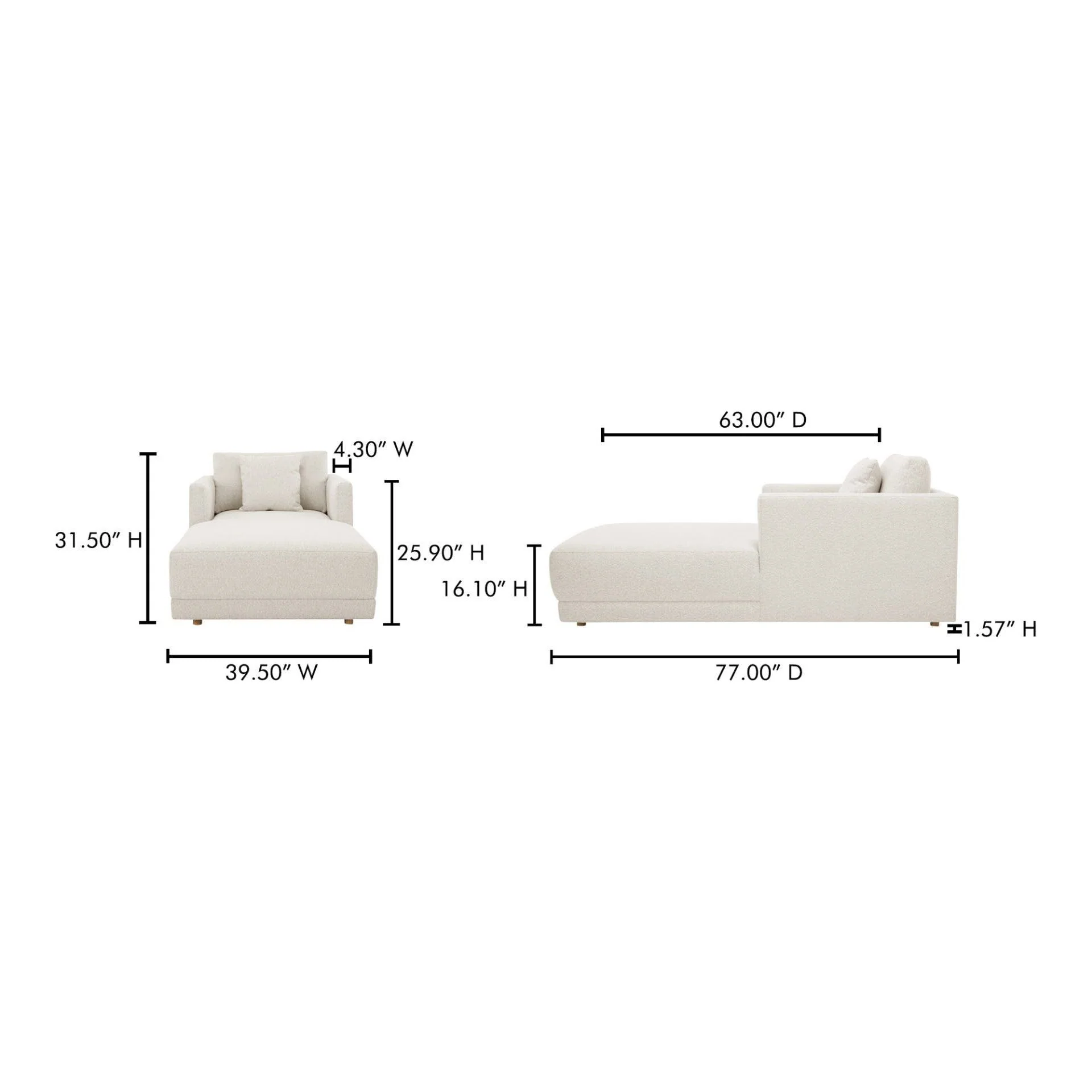 Moe’e Home Collection Bryn Oyster Boucle Velvet Chaise - Image 8