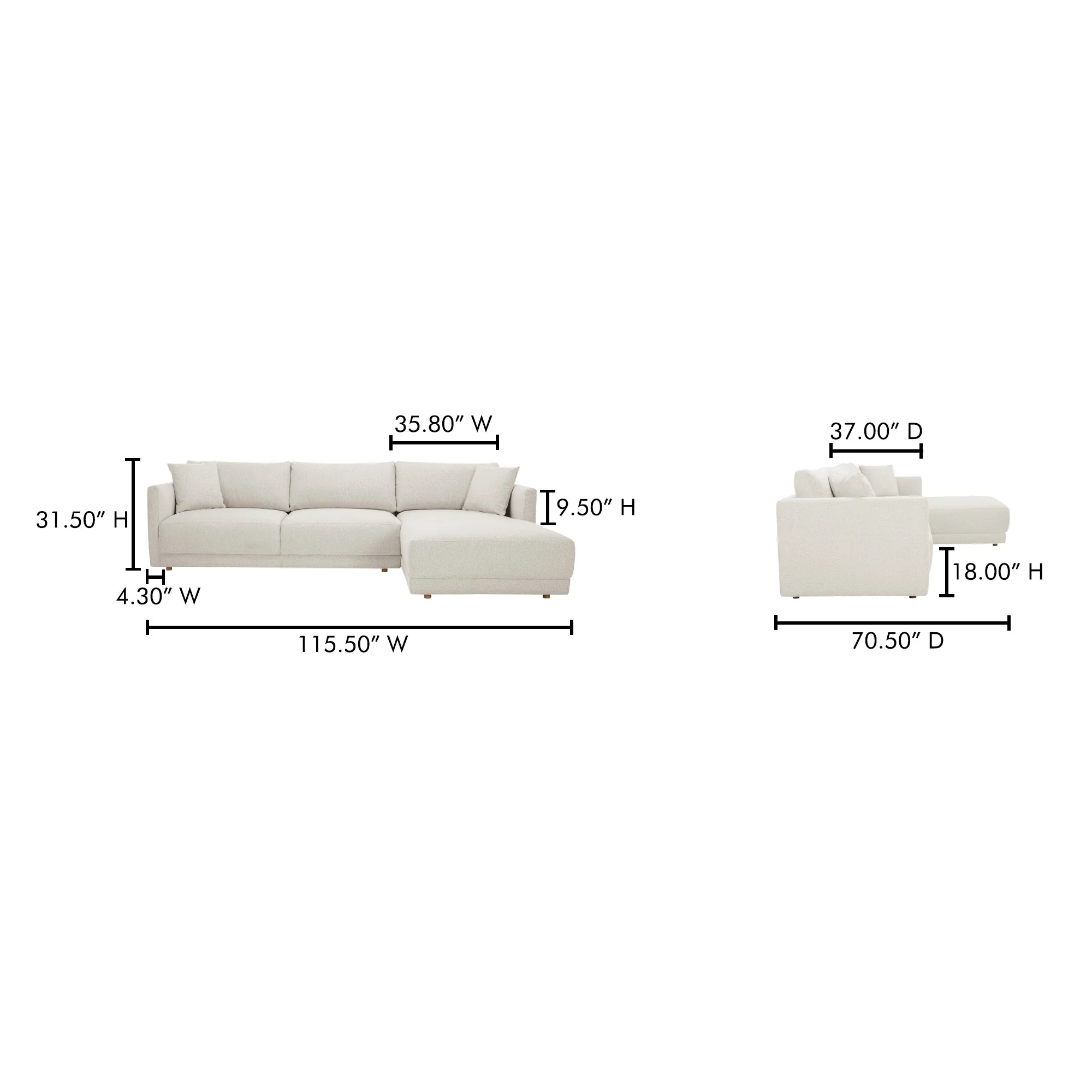 Moe's Home Collection Bryn Oyster Sectional ~ Right Facing Chaise - Image 8