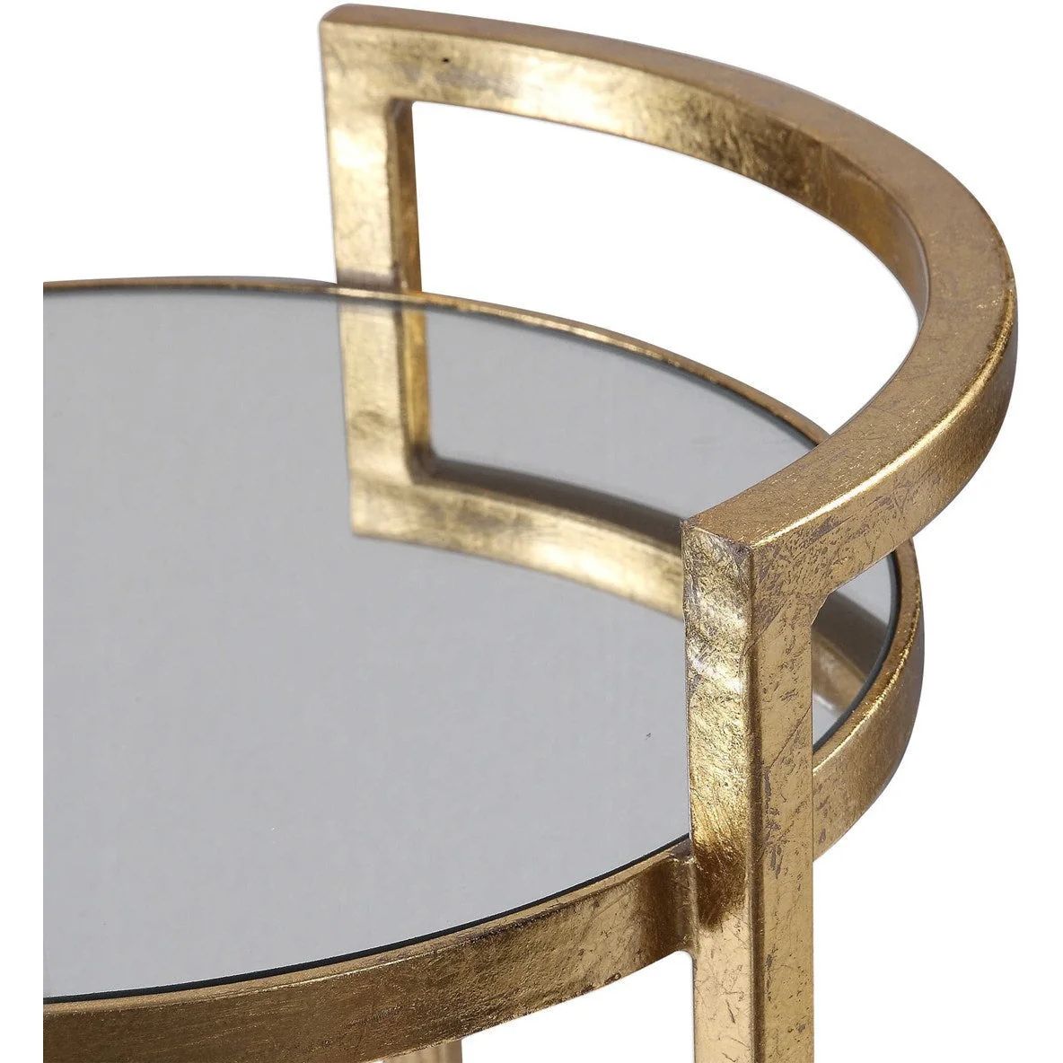 Uttermost Cailin Mirrored Top With Gold Leaf Iron Base Round Accent Table - Image 5