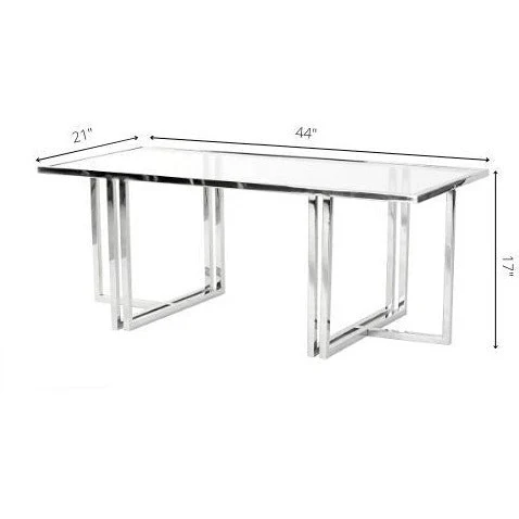Surya Canberra Modern Glass Top With Metallic Silver Stainless Steel Base Coffee Table CNB-001 - Image 2