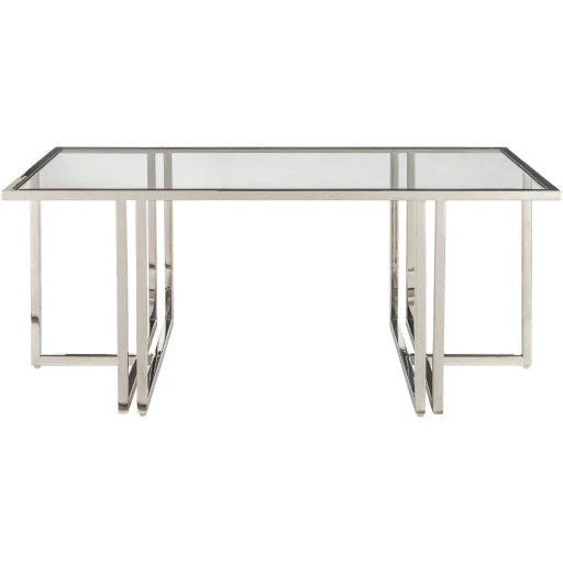 Surya Canberra Modern Glass Top With Metallic Silver Stainless Steel Base Coffee Table CNB-001 - Image 4