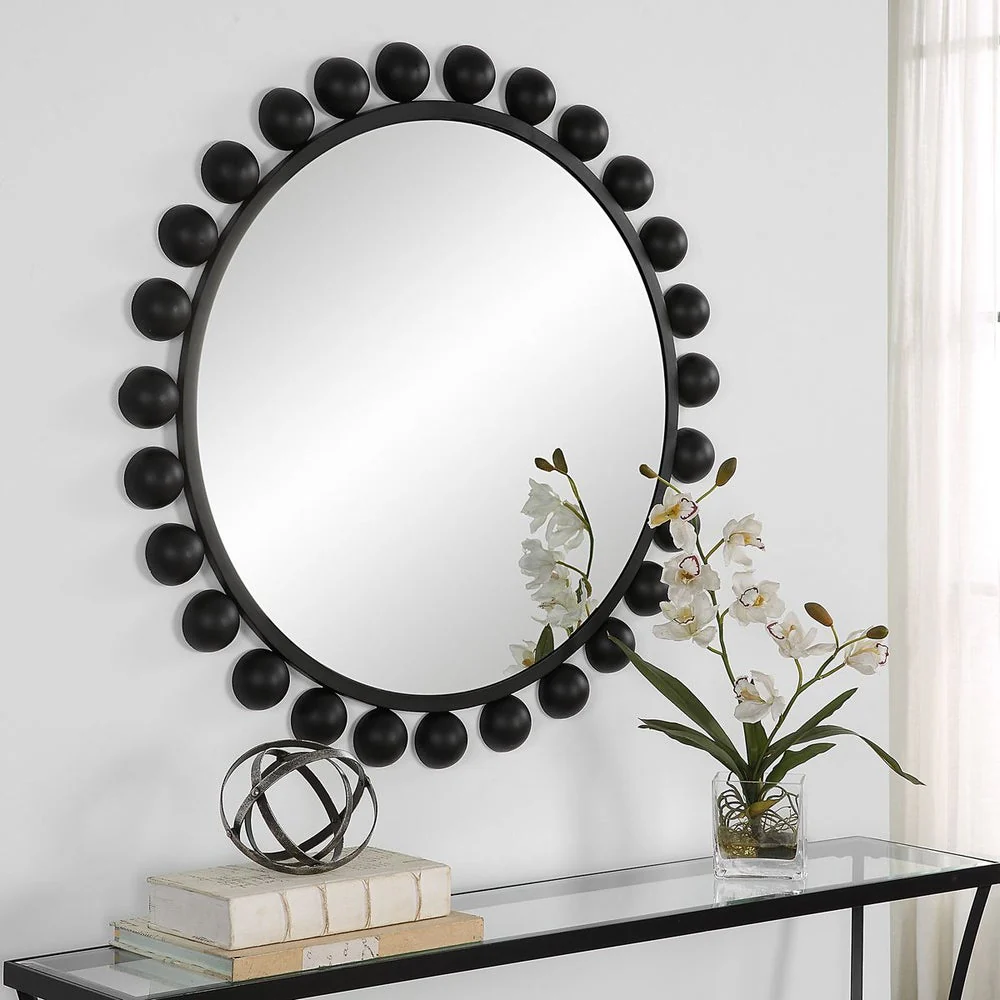 Casa Bella Living Round Metal Dome Shaped Ornaments Framed Round Mirror - Image 4