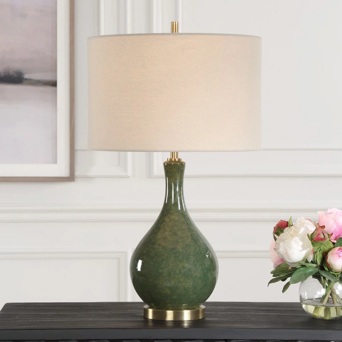 Casa Bella Living Distressed Emerald Green Glazed Ceramic Accent Lamp ~ SWEETHEART SALE ~ LIMITED QUANTITY
