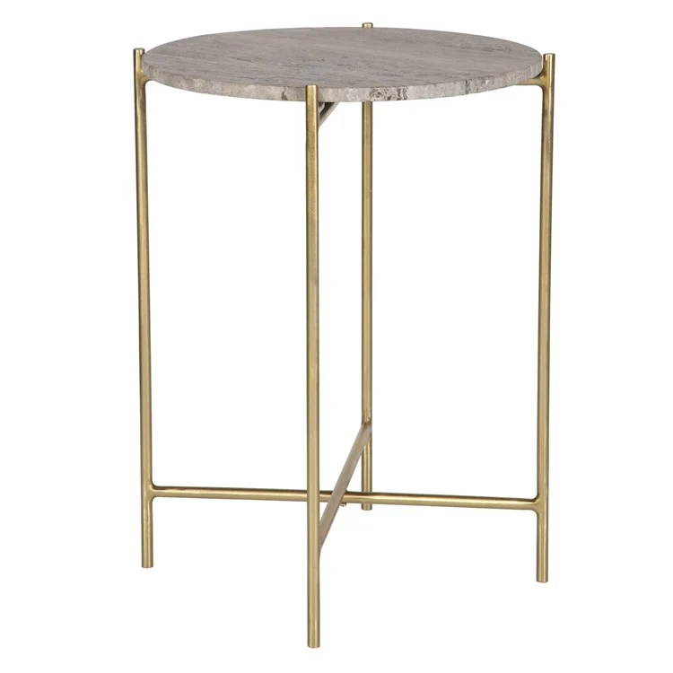 Casa Bella Living Dark Travertine top With Gold Iron Frame Accent Table - Image 3