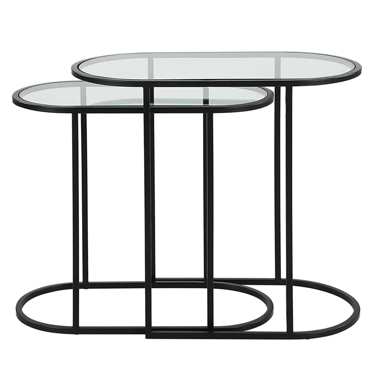 Casa Bella Living Set of 2 finished in Matte Black Topped In Clear Glass Nesting Tables - Image 3