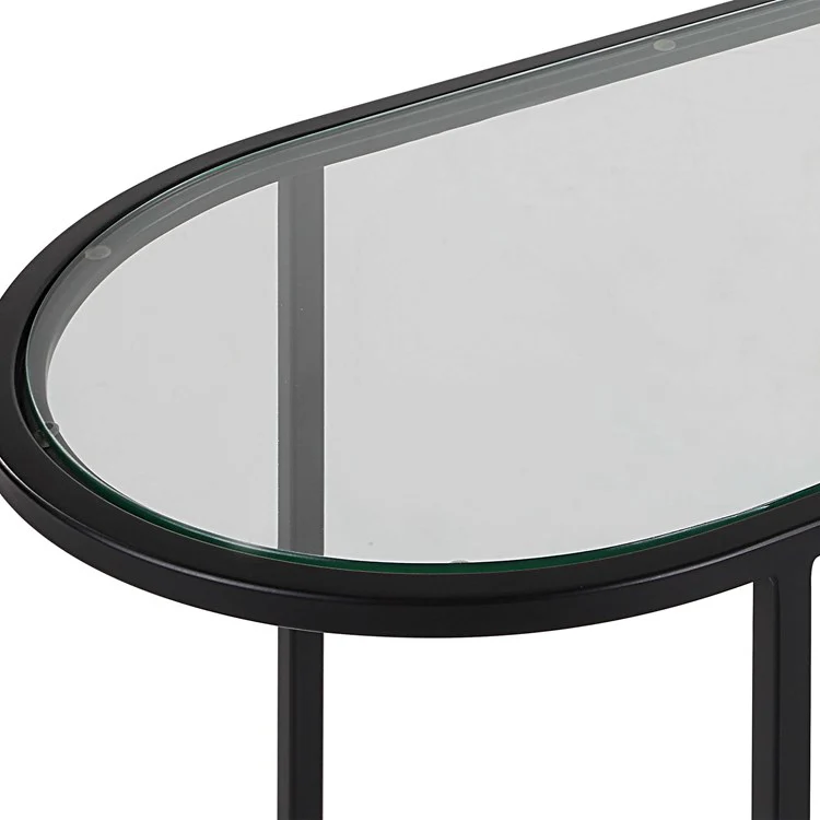 Casa Bella Living Set of 2 finished in Matte Black Topped In Clear Glass Nesting Tables - Image 6