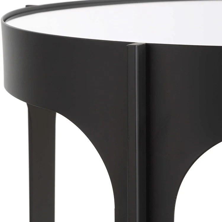 Casa Bella Living Matte Black Mirrored Top Iron Accent Table - Image 4