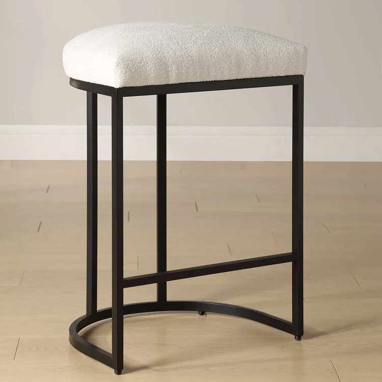 Casa Bella Living Matte Black Finish With Light Cream Fabric High Counter Stool