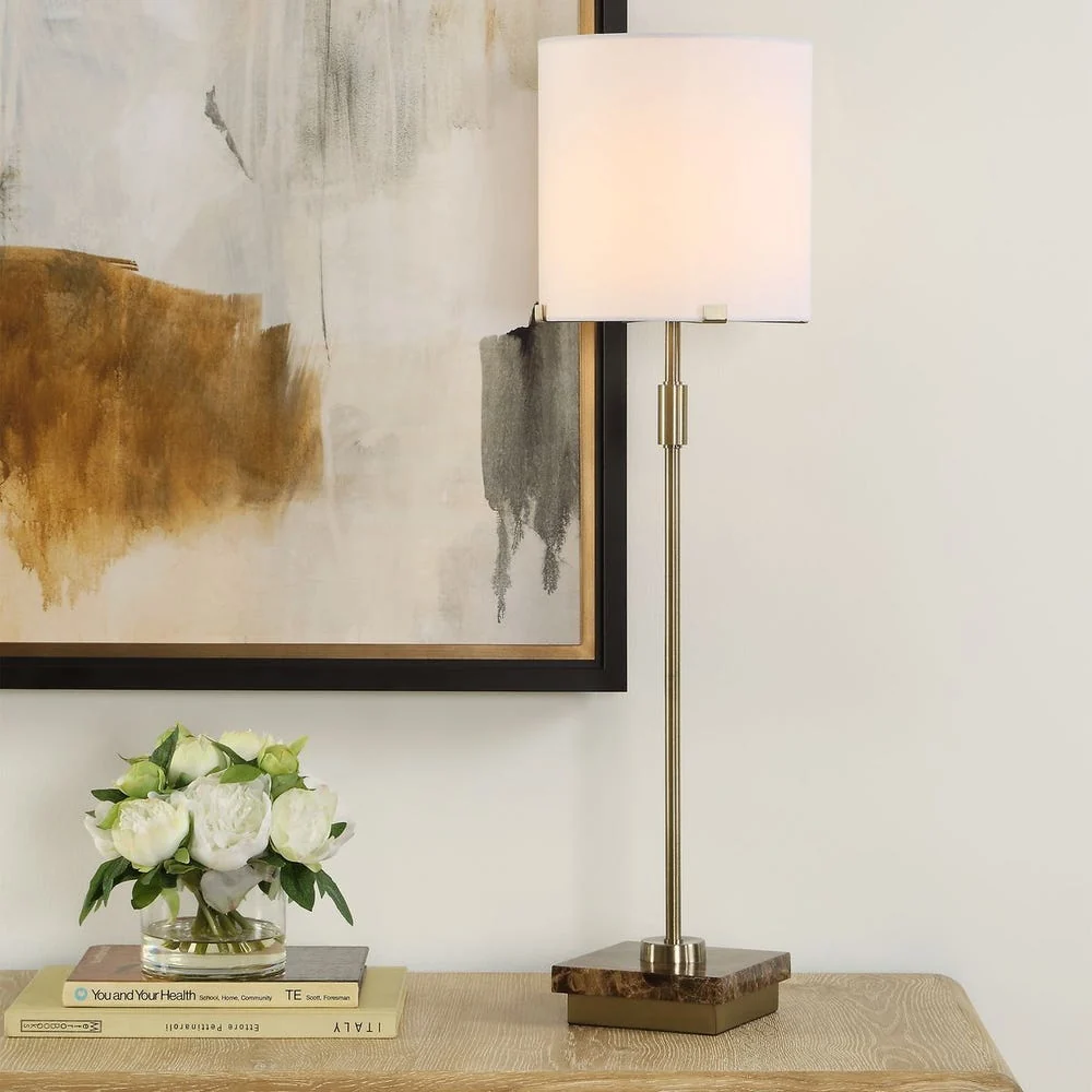 Casa Bella Living Brushed Gold Finish With Brown Marble Base Buffet Lamp - Image 3