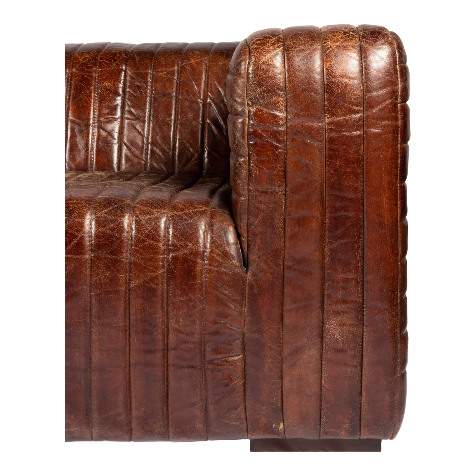 Moe's Home Collection Castle Channel Stiched Dark Brown Leather Sofa - Image 6