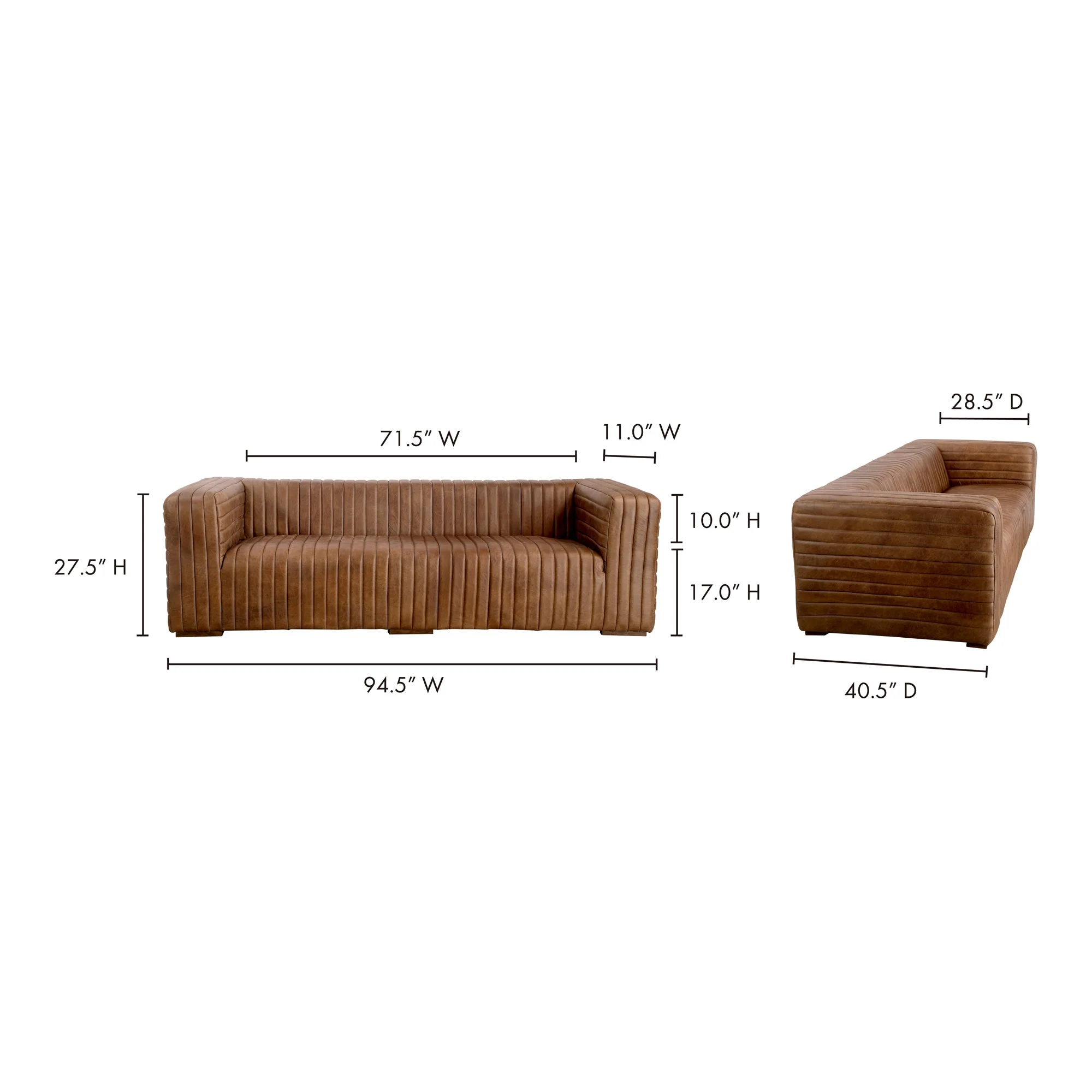 Moe's Home Collection Castle Channel Stitched Brown Leather Sofa - Image 12