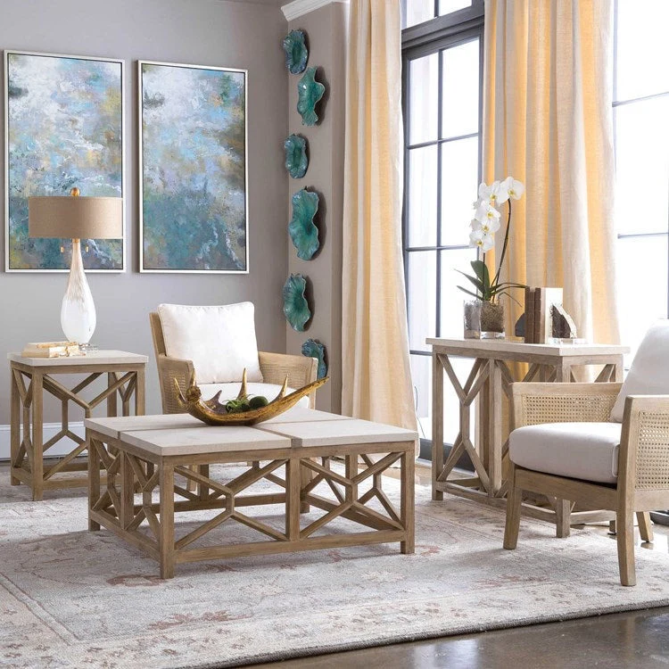 Uttermost Catali Natural Ivory Limestone Top With Wood Base End Table - Image 3