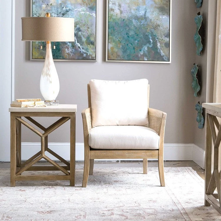 Uttermost Catali Natural Ivory Limestone Top With Wood Base End Table - Image 4