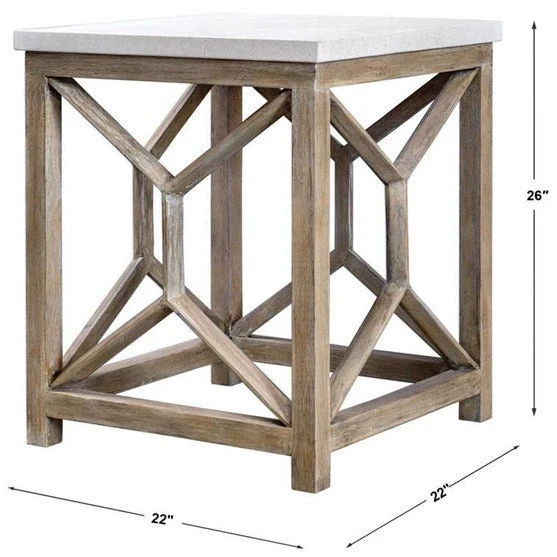 Uttermost Catali Natural Ivory Limestone Top With Wood Base End Table - Image 9