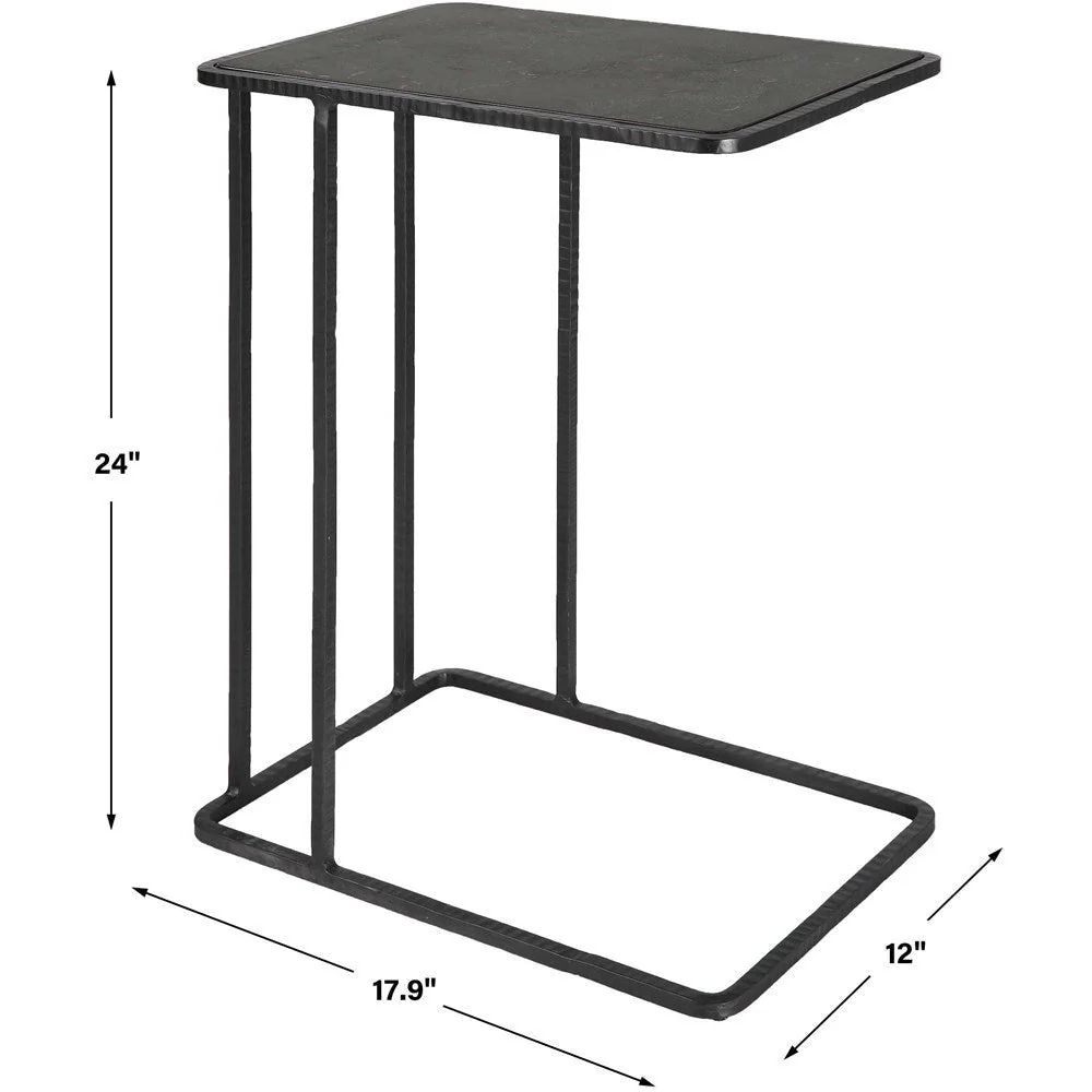 Uttermost Cavern Polished Bluestone Top With Black Iron Base Accent Table - Image 8