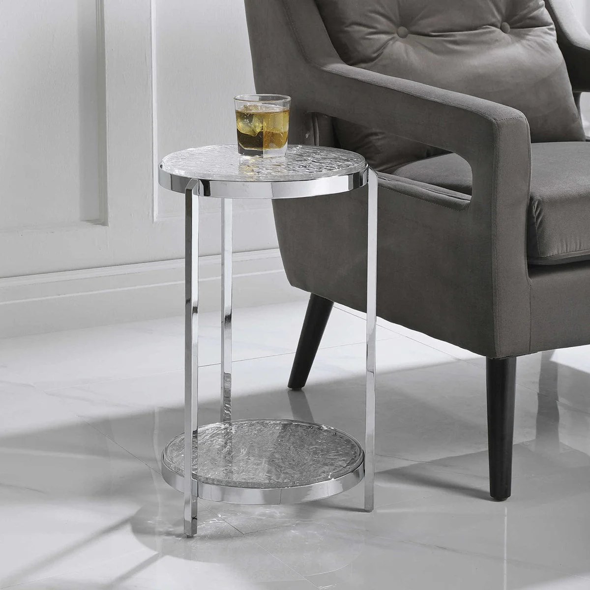Uttermost Clarence Ripple Glass Top With Polished Nickel Modern Round Accent Table - Image 3