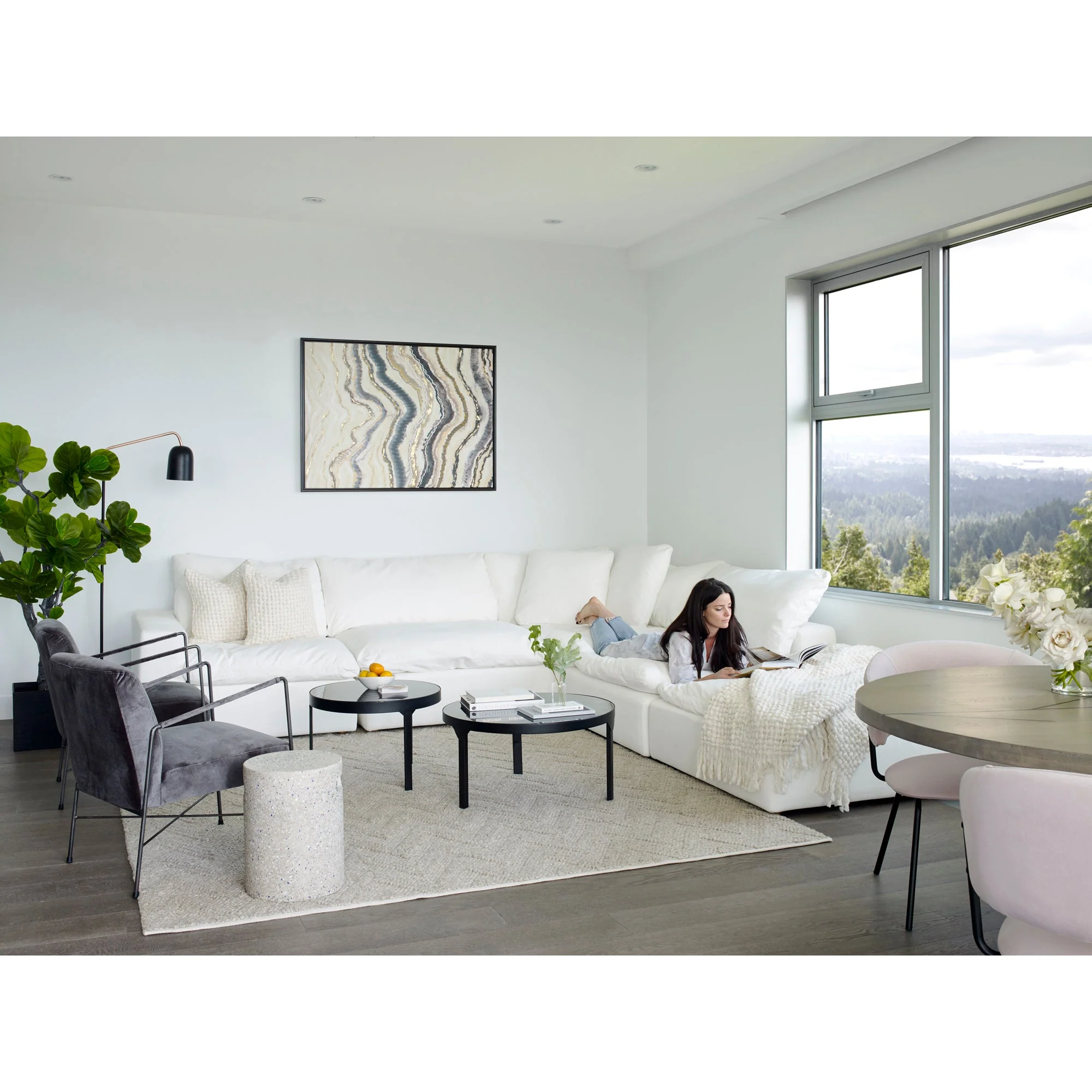 Moe's Home Collection Clay Modular Sectional ~ White LiveSmart Performance Fabric