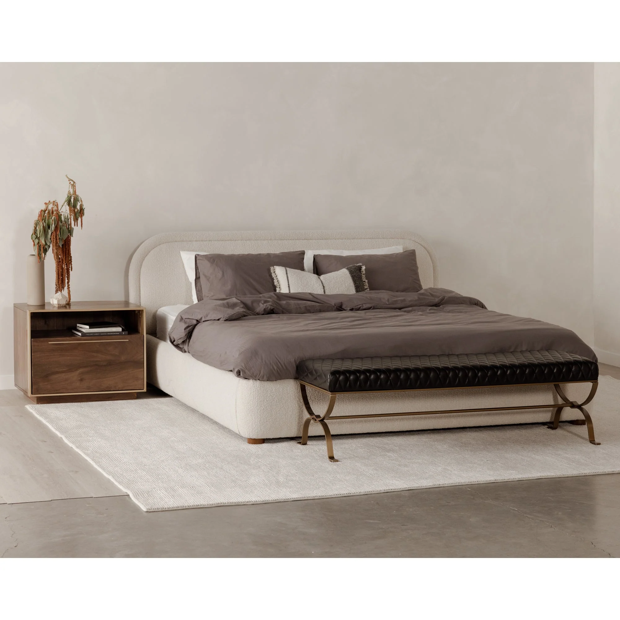 Moe's Home Collection Colin Oatmeal Velvet Upholstered Queen Size Bed - Image 13