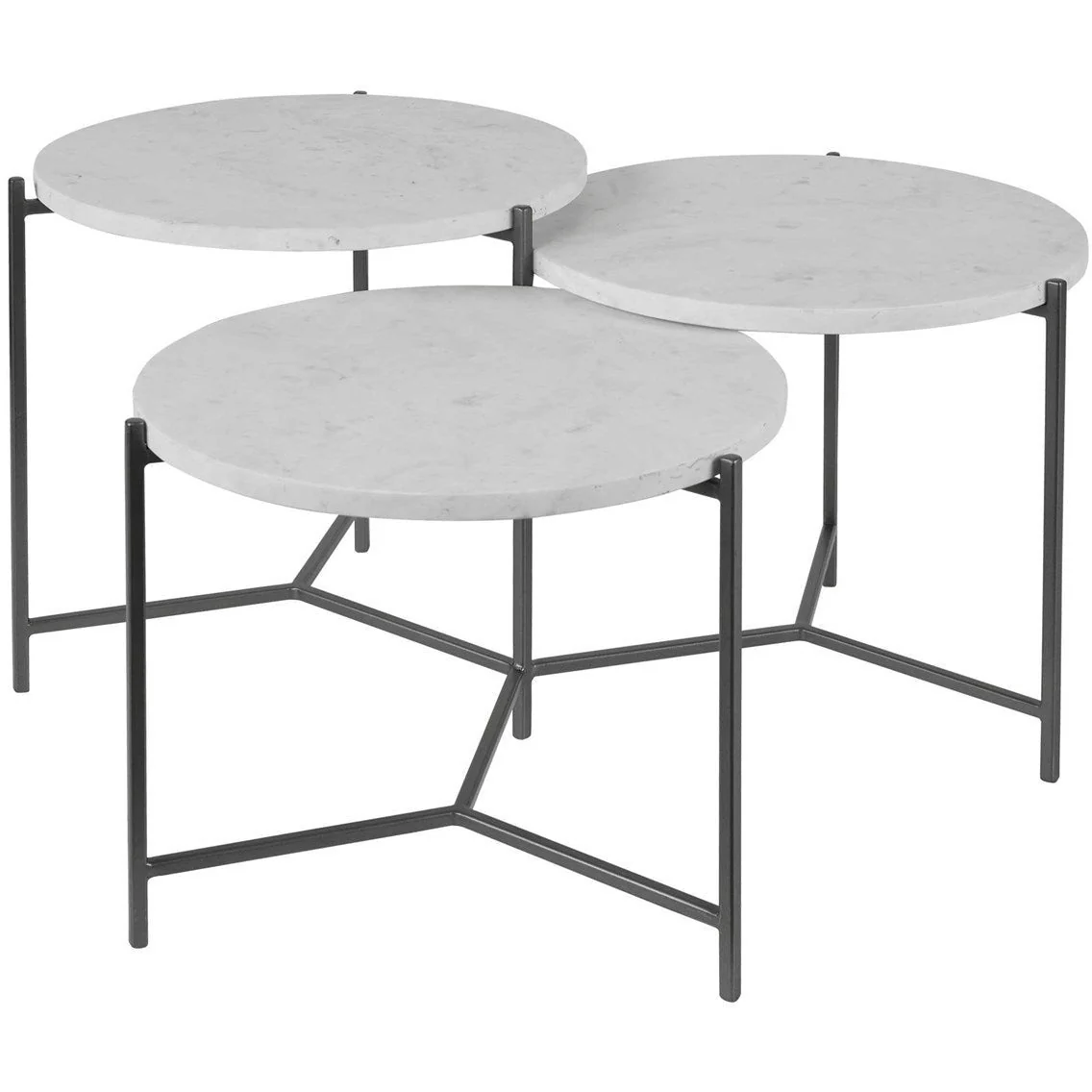 Uttermost Contarini White Marble Toos With Gunmetal Silver Iron Tiered Coffee Tables - Image 2