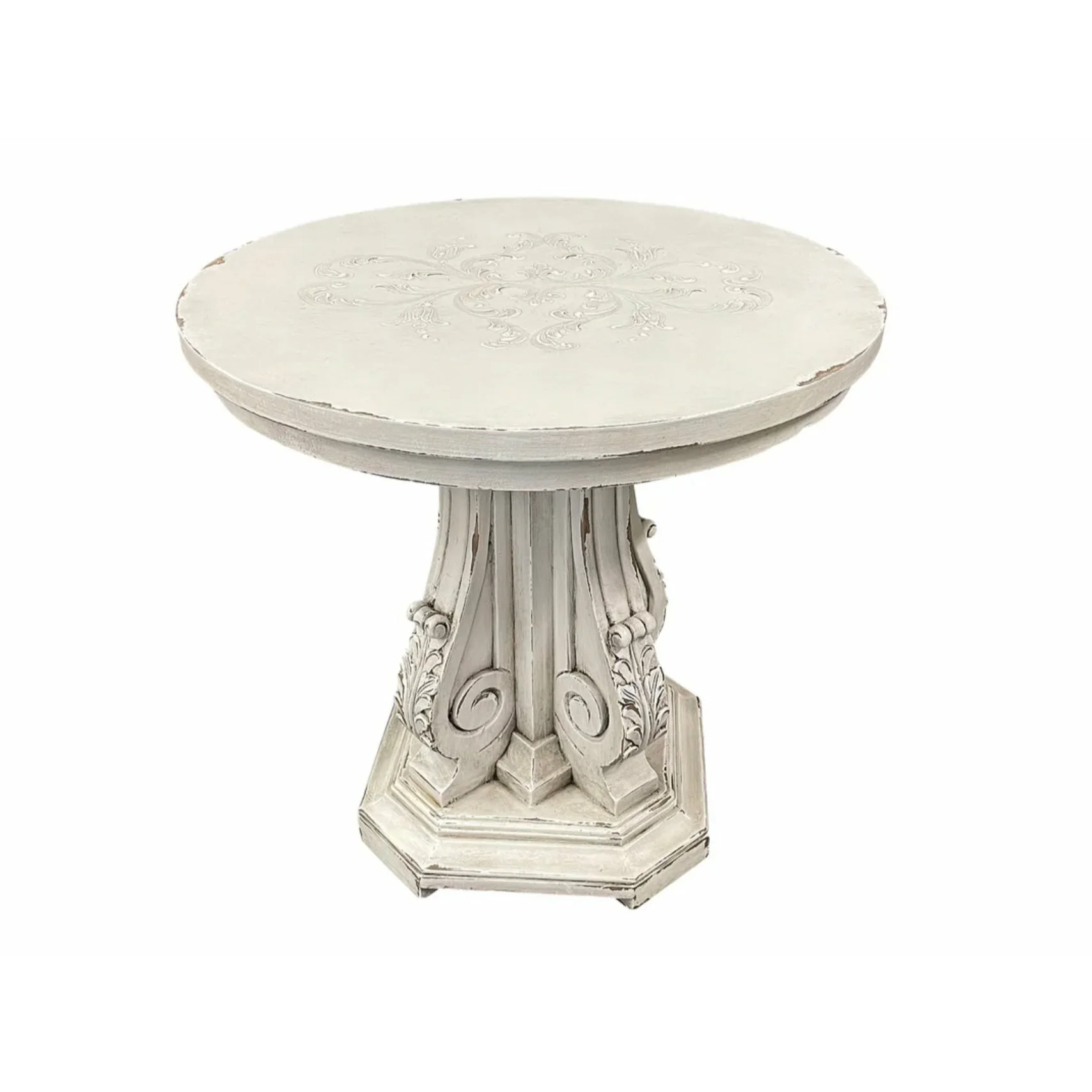 Casa Bonita Peruvian Hand-Painted Carved Wood Genova Round End Table