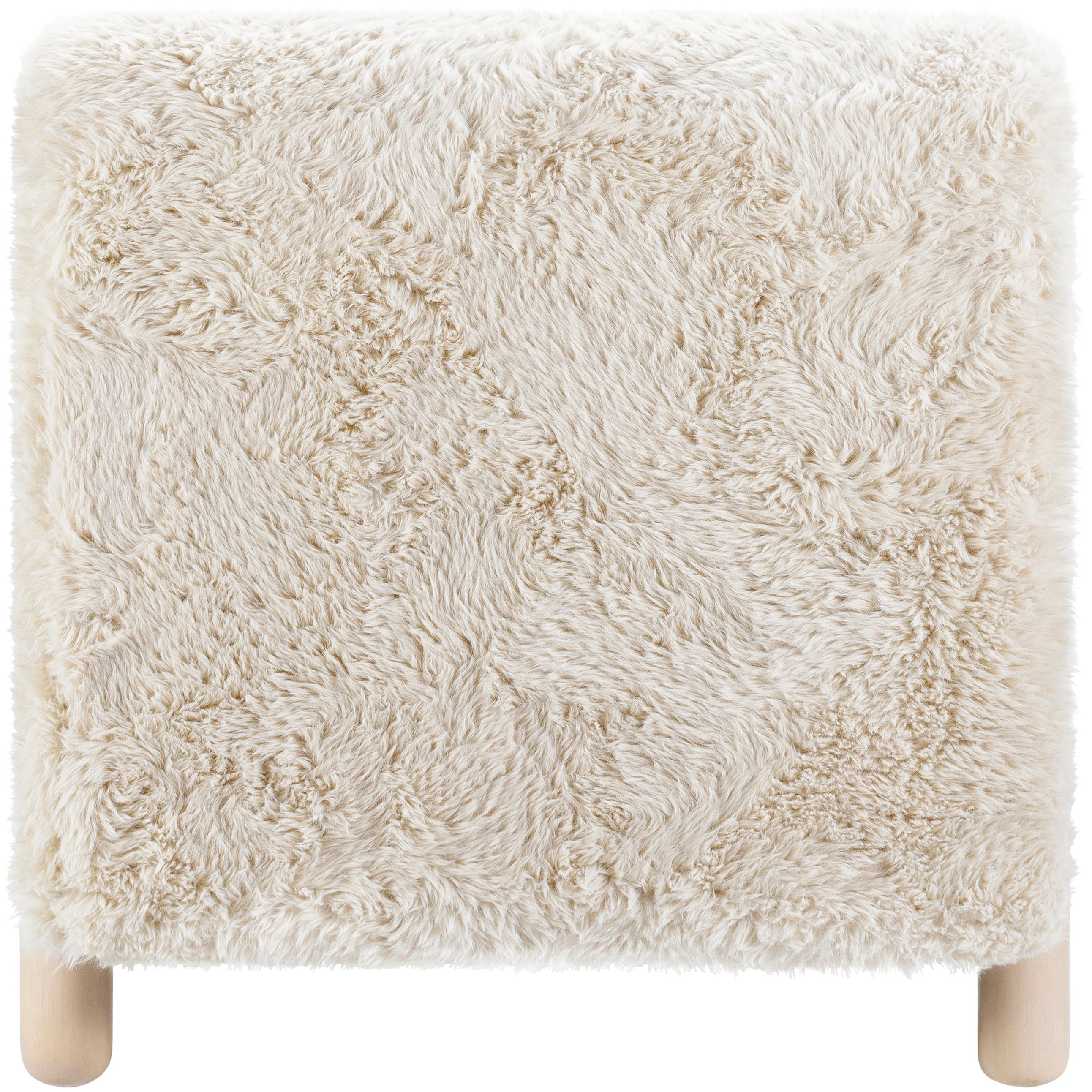 Surya Kenwood Modern Faux Cream Sherpa Low Profile Accent Chair With Wood Legs - Image 3