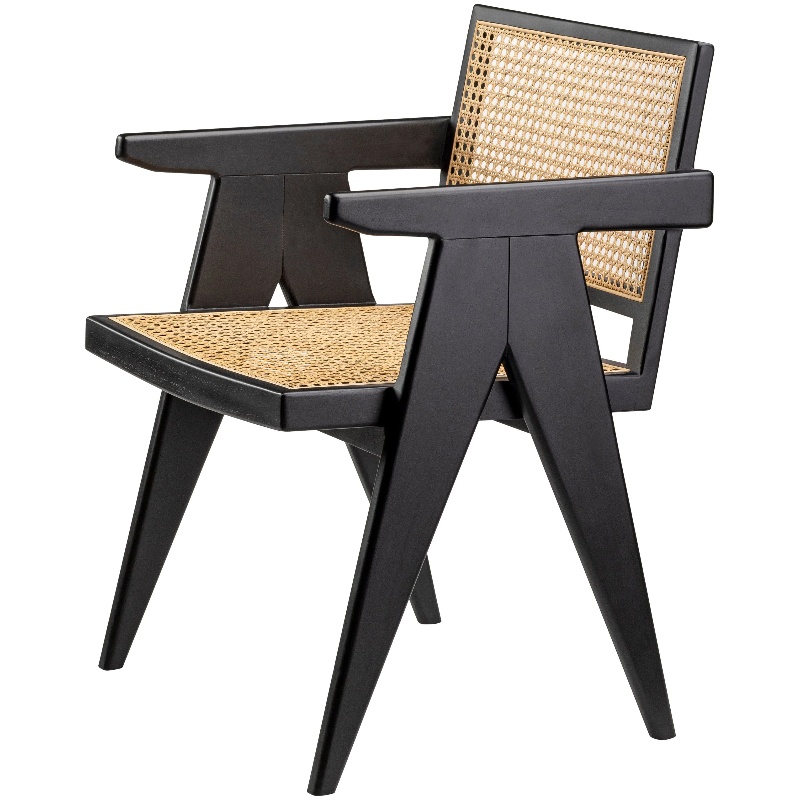 Surya Hague Modern Set of 2 Rattan & Black Wood Dining Armchairs - Image 8