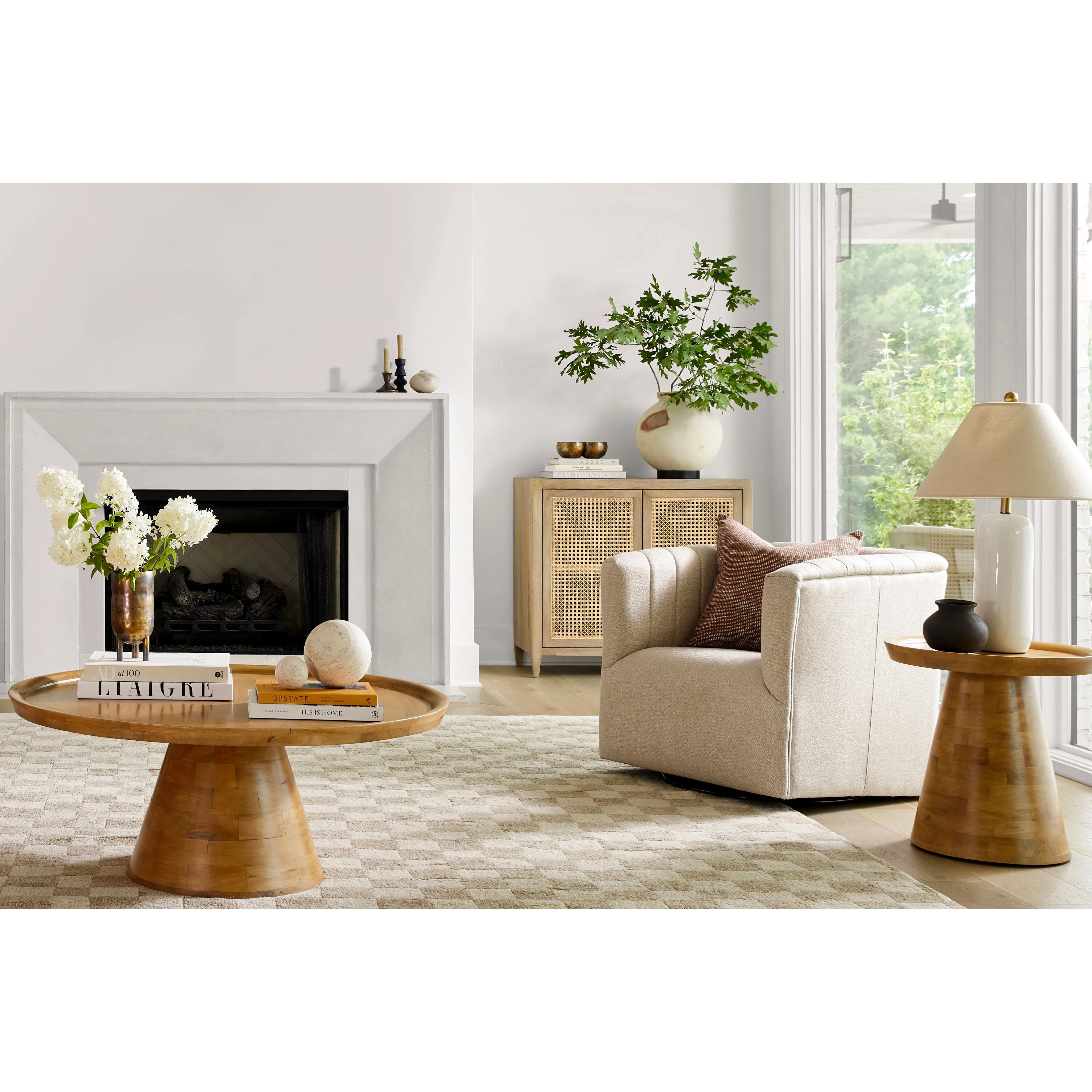 Surya Maggie Modern Cream Channeled Swivel Chair - Image 7