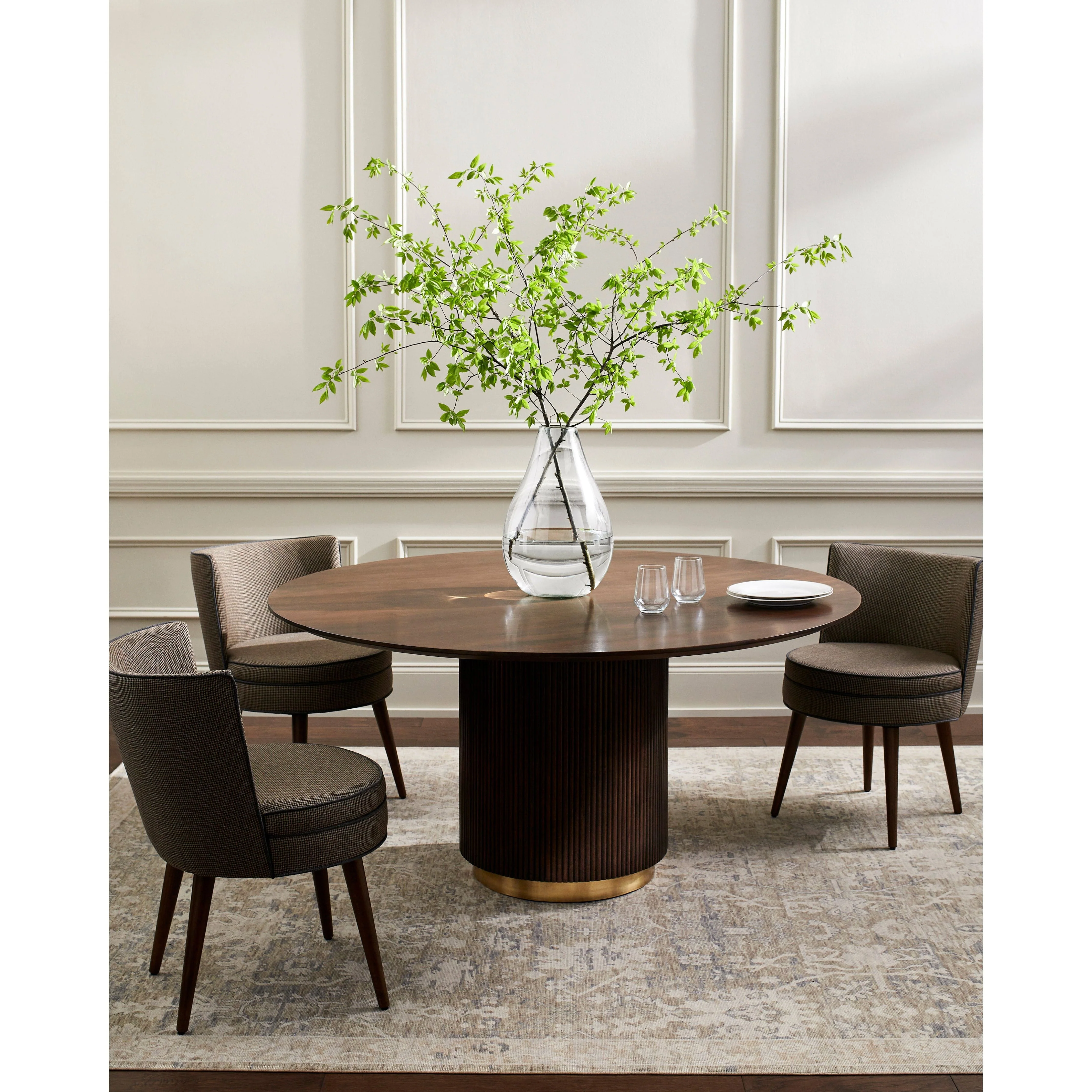 Surya Nems Modern Dark Mango Wood 60” Round Dining Table With Brass Base