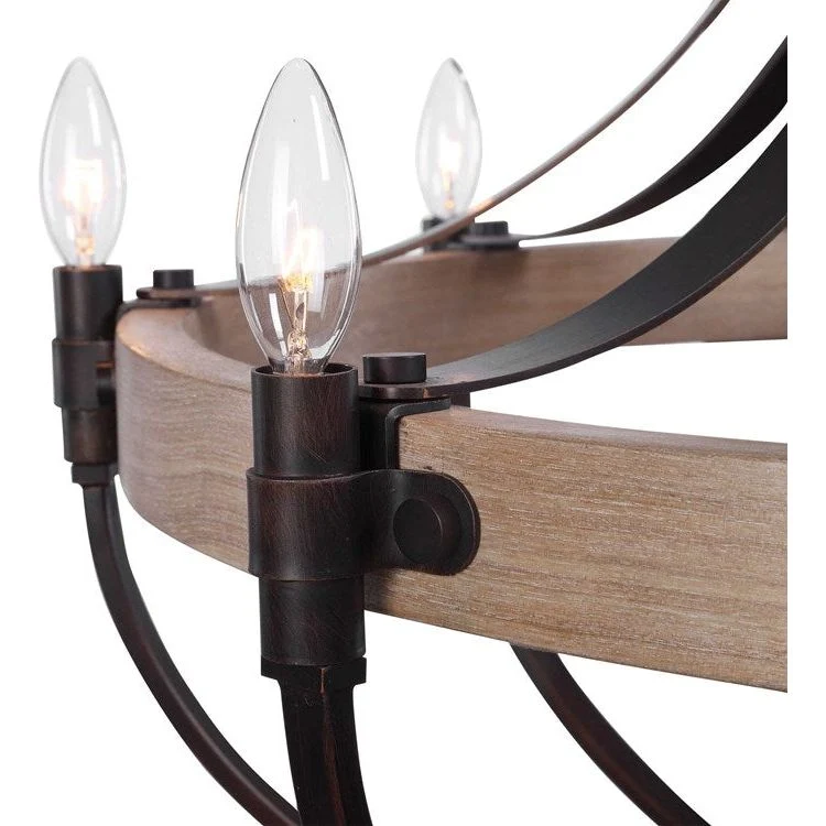 Uttermost Dubois Natural Oak and Bronze Metal Frame Empire Shaped 8 Light Chandelier - Image 5