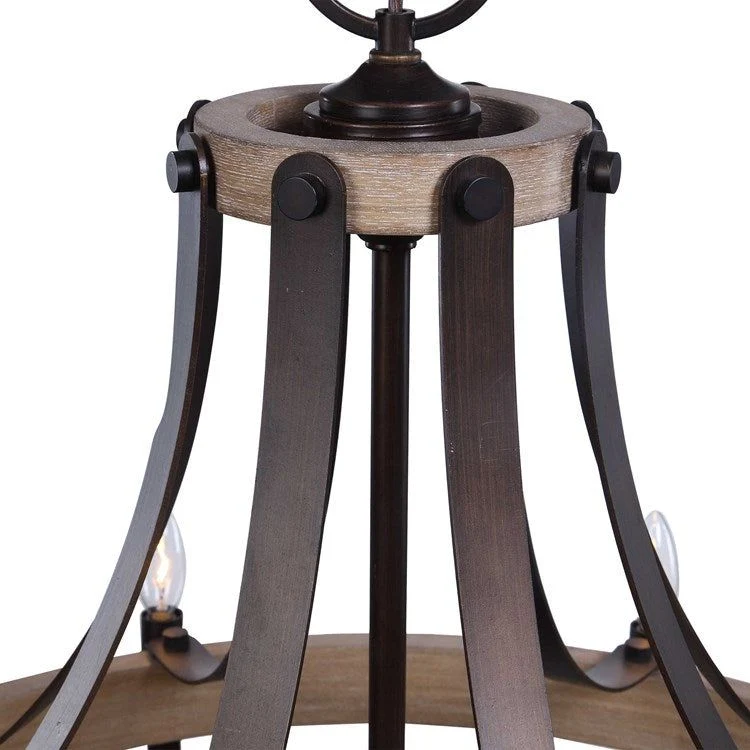 Uttermost Dubois Natural Oak and Bronze Metal Frame Empire Shaped 8 Light Chandelier - Image 6
