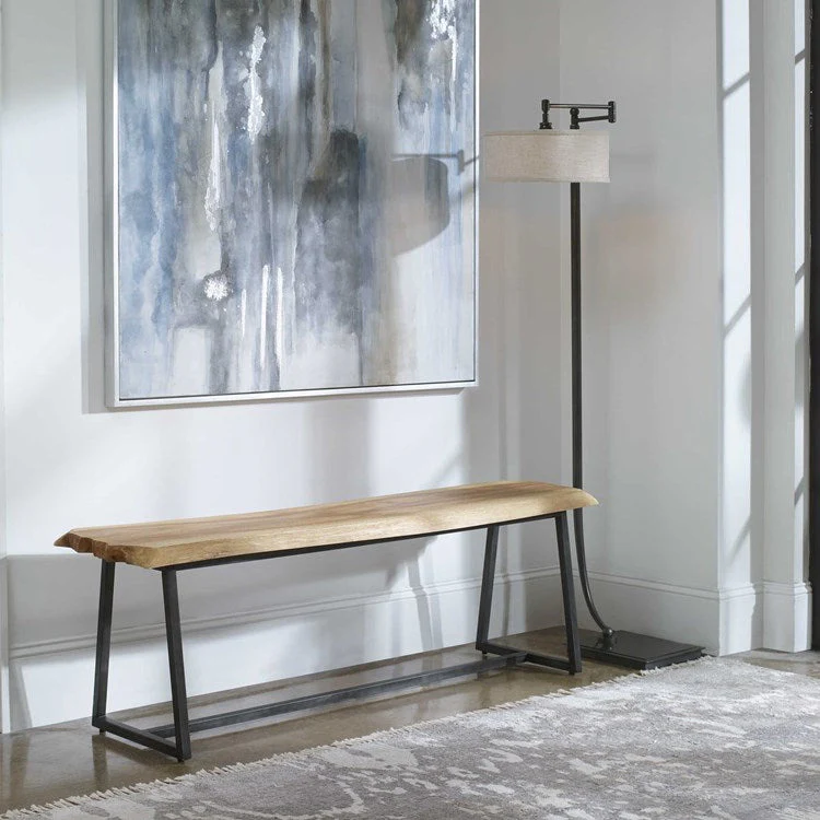 Uttermost Laurel Live Edge Rustic Modern Wood Aged Steel Bench