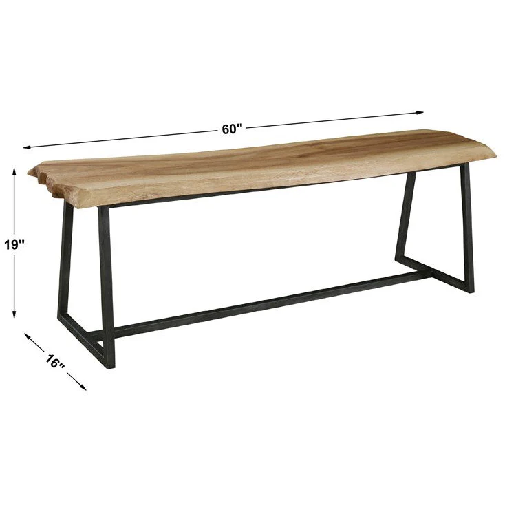 Uttermost Laurel Live Edge Rustic Modern Wood Aged Steel Bench - Image 3