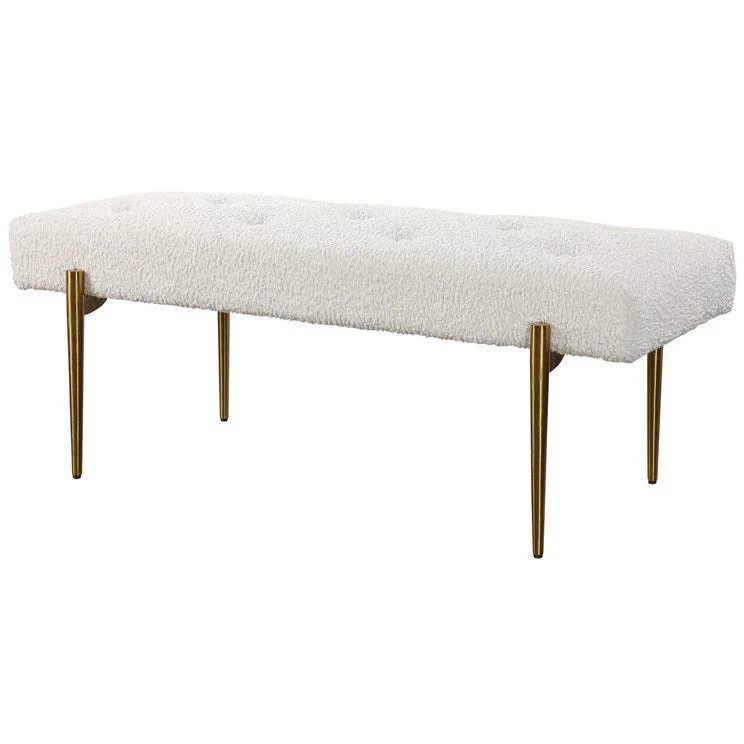Uttermost Olivier White Faux Shearling Button Tufted Bench - Image 4