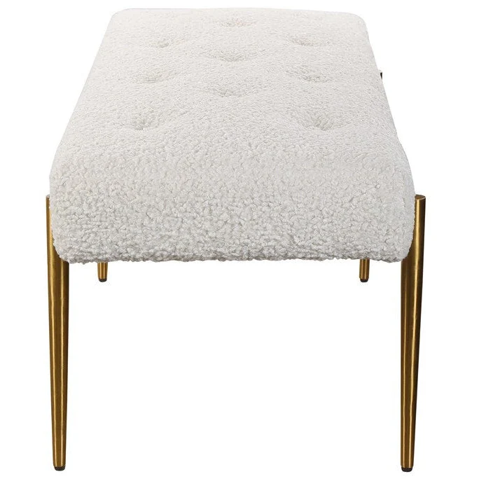 Uttermost Olivier White Faux Shearling Button Tufted Bench - Image 5