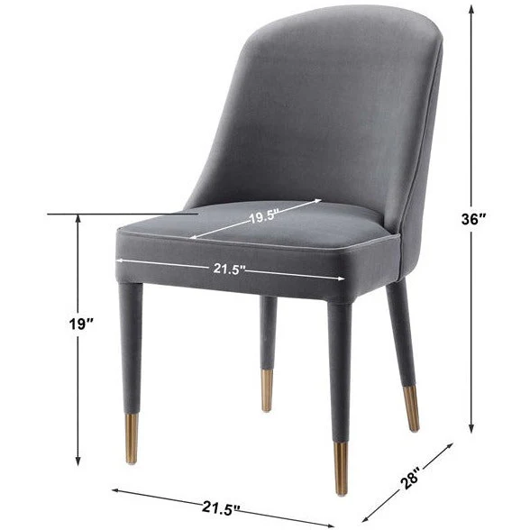 Uttermost Brie Light Gray Velvet Modern Dining Chairs Set of 2 - Image 8