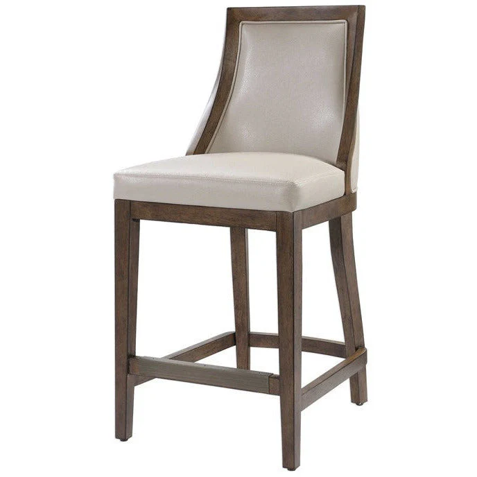 Uttermost Purcell Cappuccino Pebbled Faux Leather Counter Stool With Walnut Wood Frame - Image 4