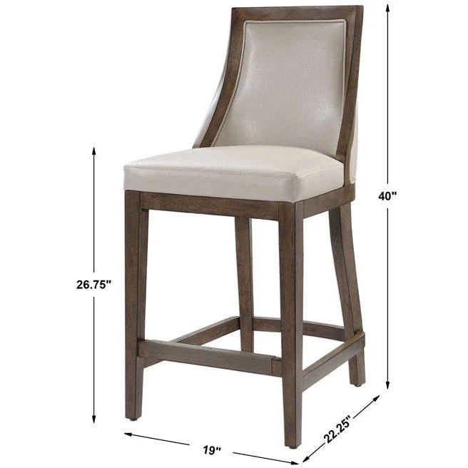 Uttermost Purcell Cappuccino Pebbled Faux Leather Counter Stool With Walnut Wood Frame - Image 9