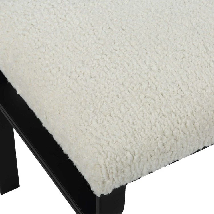 Uttermost Diverge White Faux Shearling Upholstered Seat Black Iron Bench - Image 6