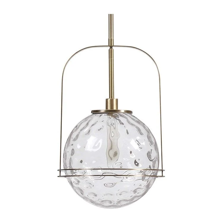 Uttermost Mimas Watered Glass Sphere with Antique Brass Accents Pendant Light - Image 3