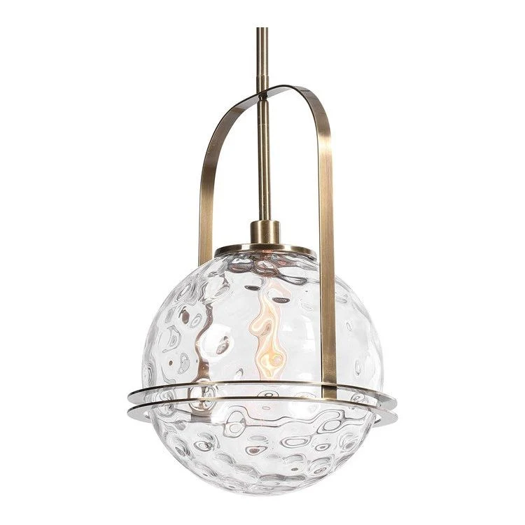 Uttermost Mimas Watered Glass Sphere with Antique Brass Accents Pendant Light - Image 4