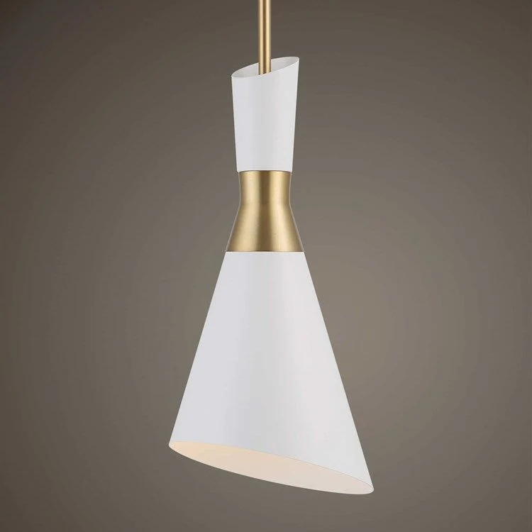 Uttermost Eames Modern White and Antique Brass Finish Cone Pendant Light - Image 2