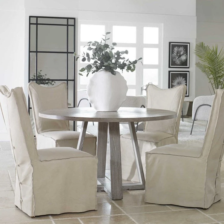 Uttermost Delroy Stone Ivory Nubuck Leather Slipcover Dining Chairs Set of 2