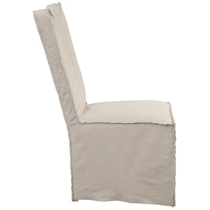 Uttermost Delroy Stone Ivory Nubuck Leather Slipcover Dining Chairs Set of 2 - Image 4