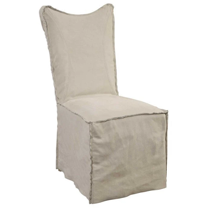 Uttermost Delroy Stone Ivory Nubuck Leather Slipcover Dining Chairs Set of 2 - Image 6