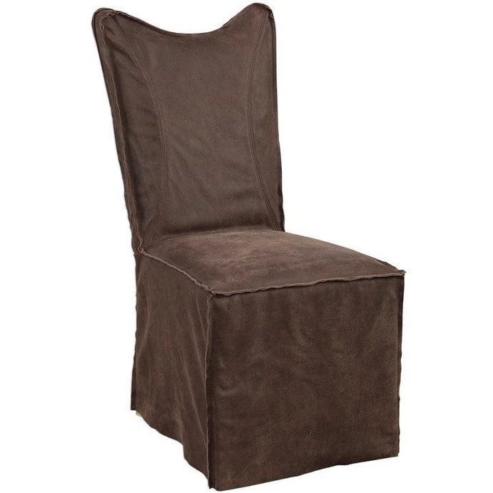 Uttermost Delroy Chocolate Nubuck Leather Slipcover Dining Chairs Set of 2 - Image 4